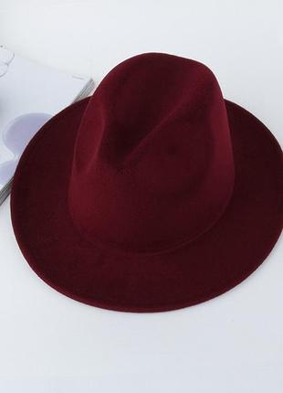 Шляпа женская фетровая федора с устойчивыми полями бордовая (марсала)3 фото