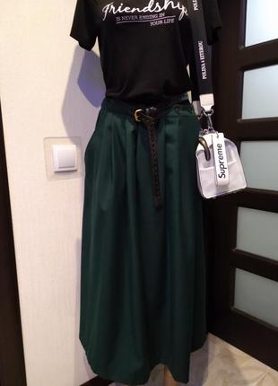 Стильная брэндовая юбка трапеция пышная с карманами из натуральной шерсти2 фото