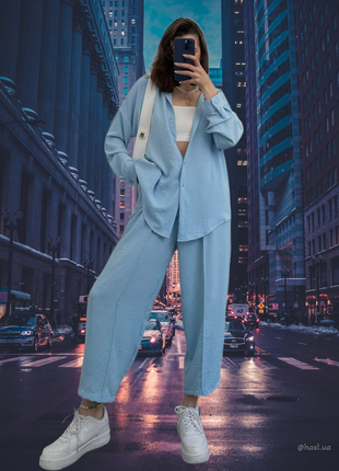 Жіночий базовий літній костюм двійка штани сорочка стильний на літо топ хіт продаж6 фото