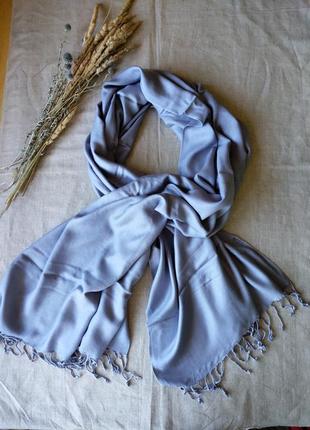 Сіро-блакитний широкий шарф палантин віскоза