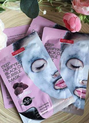 Кислородная маска с вулканической глиной purederm deep purifying black o2 bubble mask volcanic2 фото