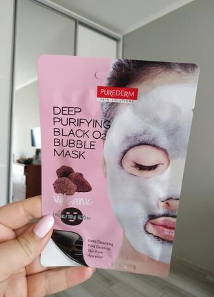 Киснева маска з вулканічною глиною purederm deep purifying black o2 bubble mask volcanic5 фото