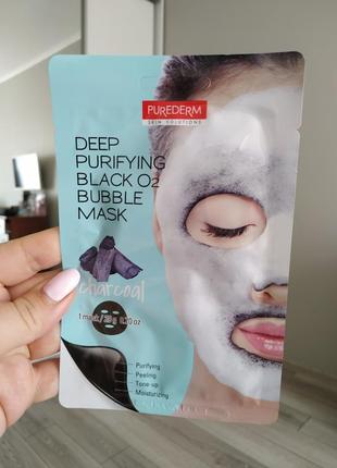 Кислородная маска с древесным углем purederm deep purifying black o2 bubble mask charcoal2 фото