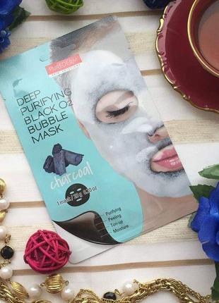 Кислородная маска с древесным углем purederm deep purifying black o2 bubble mask charcoal4 фото