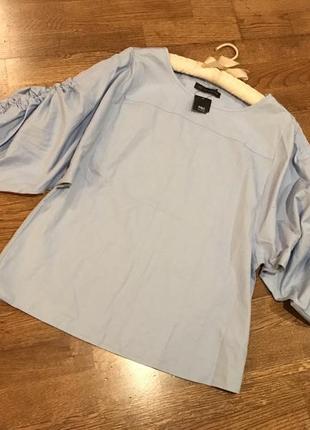 Стильная хлопковая блузка с объёмными рукавами m&s, p.12-141 фото
