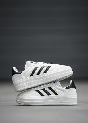 Женские кроссовки белые с черным adidas gazelle bold