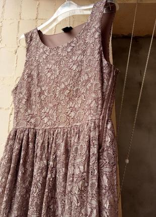 Бежевое телесное песочное коричневое кружевное платье сарафан гипюр  от h&m3 фото