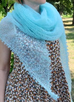 Біла шаль павутинка з альпаки/мохеру, вязаний трикутний шарф, шаль, легка в'язана...