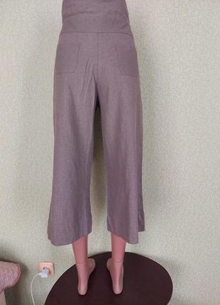 Льняные брюки кюлоты укороченные брюки на завязках цвета мокко5 фото