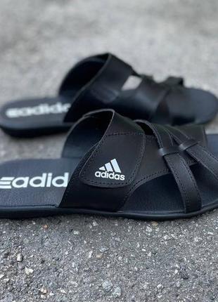 Летнее кожаное шлёпанцы тапочки adidas черные летние шлепанцы adidas адидас7 фото