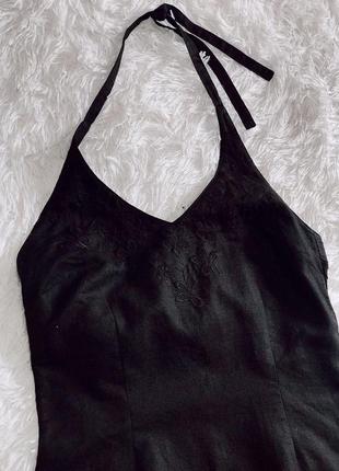 Черное льняное платье h&amp;m с вышивкой1 фото