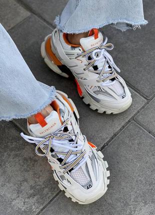 Кроссовки в стиле balenciaga track 3.0 white/orange женские/ мужские