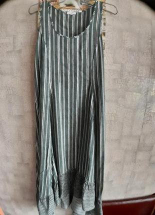 Легкий вискозный сарафан, платье в полоску, 12 размер.