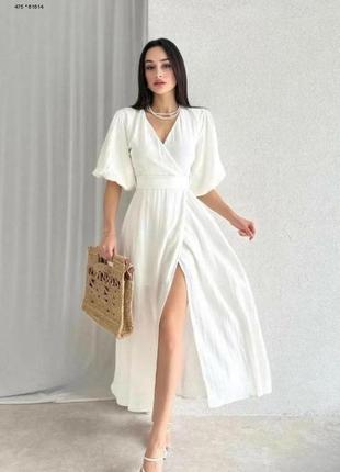 Белое платье миди из смеси льна