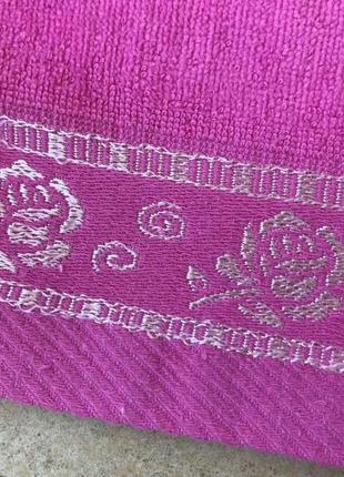Рушник банний 100% бавовна рожевий 98х48 см махровий з вишивкою6 фото