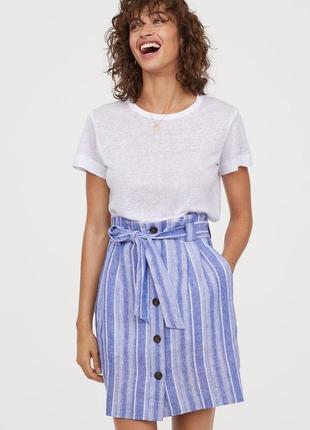 H&m стильная юбка в полоску из льна с высокой талией1 фото