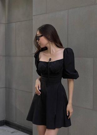Хлопковое платье белое черная базовая стильная мини-короткая платья на резинках романтичное4 фото