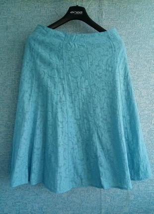 Волшебная вискозная голубая юбка миди на подкладке бренла marks &amp; spenser.3 фото