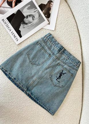 Брендовая джинсовая юбка в стиле saint laurent2 фото