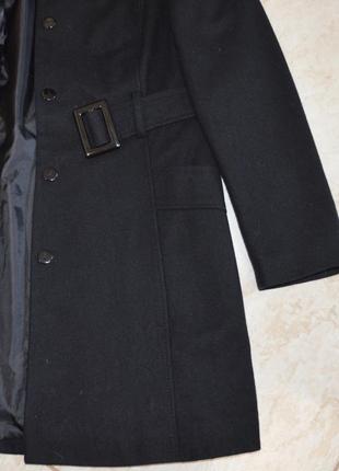 Брендовое черное демисезонное пальто с поясом и карманами dorothy perkins шерсть этикетка7 фото