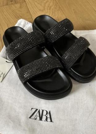 Шлепки шлепанцы со стразами на платформе zara оригинал