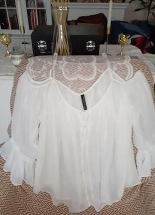 Жіноча біла літня блуза нарядна вишиванка мереживо зара zara нова шифонова натуральна віскоза коттон