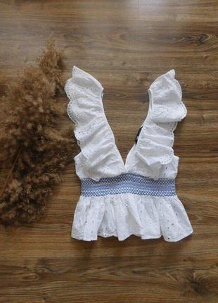 Хлопковая блуза топ из натуральной ткани ришелье прошва от zara
