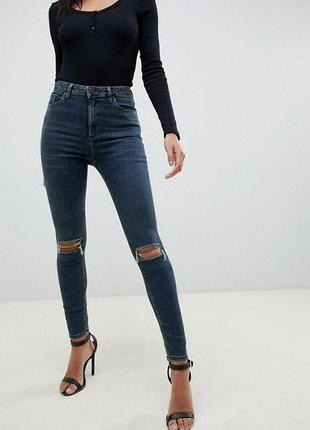 Крутые джинсы скинни с высокой посадкой и разрезами на коленях/штаны/брюки/джеггинсы