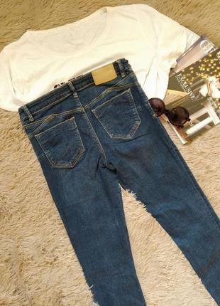 Крутые джинсы скинни с высокой посадкой и разрезами на коленях/штаны/брюки/джеггинсы5 фото