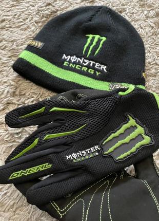 Комплект шапка+рукавиці tech3 oneill monster energy, оригінал5 фото
