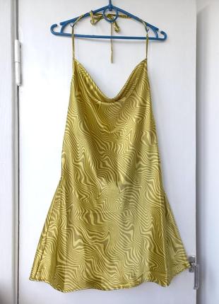 Платье-комбинация от h&amp;m с открытой спиной, платье в бельевом стиле зелено-коричневое3 фото