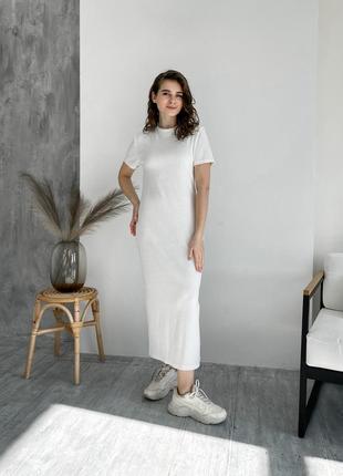 Трендовое женское платье  свободное платье с разрезом поатье в рубчик платье футболка длинное платье бренд merlini5 фото