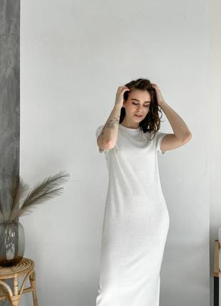 Трендовое женское платье  свободное платье с разрезом поатье в рубчик платье футболка длинное платье бренд merlini6 фото