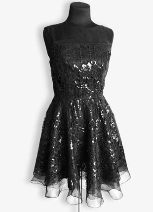 Шелкое нарядное черное платье расшитое пайетками1 фото