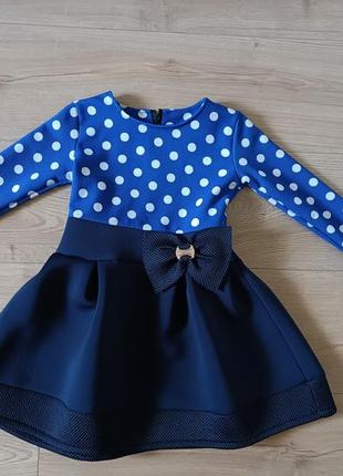 Нарядное платье для девочки/ синее платье в горошек/ платье1 фото