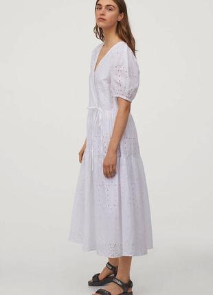 Платье белоснежное миди длинная хлопковая прошва h&amp;m 36/s8 фото