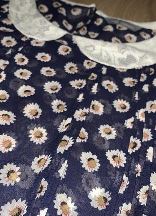 Винтажная блуза рубашка в цветочек marks&spencer синяя3 фото