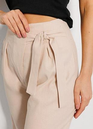 Женские льняные брюки с асимметричной завязкой вверху2 фото