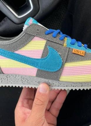 Женские кроссовки  nike cortez un/la  reindbow grey blue yellow pink