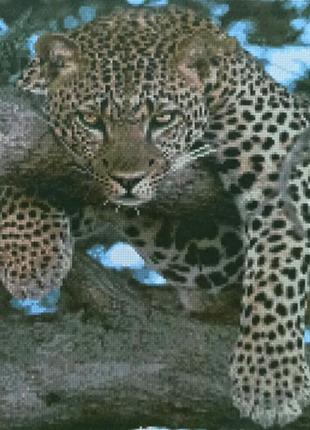 Алмазная вышивка 40x50 леопард на отдыхе strateg в подарочной коробке1 фото