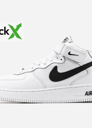 Мужские кроссовки   nike air force 1 mid white-black  хутро