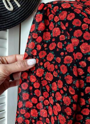 Платье  короткое черное шифон в цветы розы 🌹 цветочный принт bershka9 фото
