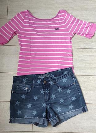 Джинсовые шорты в принт звезды, фирменные, джинс, оригинал. футболка, туника, майка.