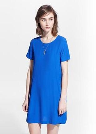 Синее короткое платье трапеция платье футболка манго 36 38 размер mango