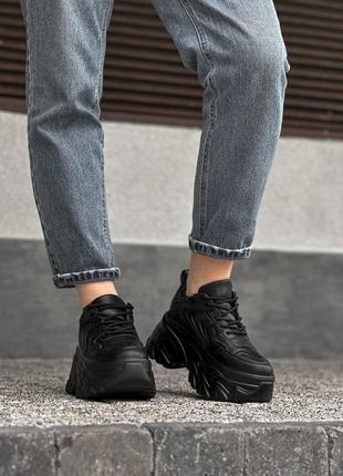 Модные черные женские кроссовки на массивной подошве/платформе на лето,весную,осень, деми-женская обувь3 фото
