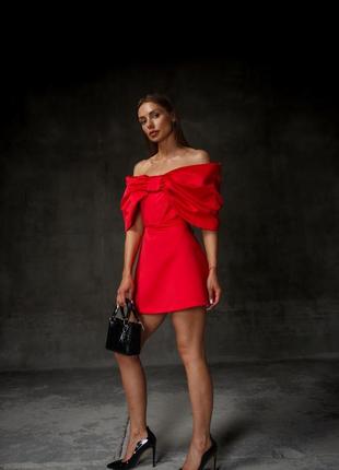 Платье женское мини короткое нарядное атласное яркое, в стиле baby doll, бренд, красное5 фото
