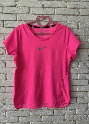 Спортивная футболка nike dry-fit running розовая с рукавами идеал