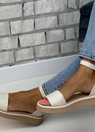 Босоніжки жіночі стильні натуральна шкіра бежевий колір розмір 37 (24 см) (48709)