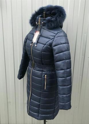 Теплое зимнее пальто куртка, цвет темно-синий1 фото