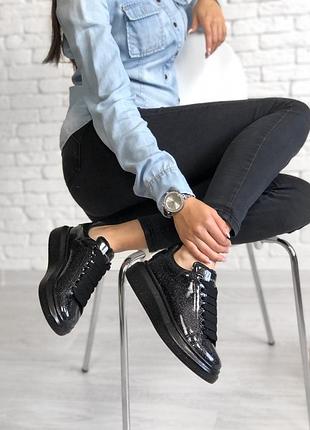 Alexander mcqueen black жіночі стильні чорні кросівки маквин